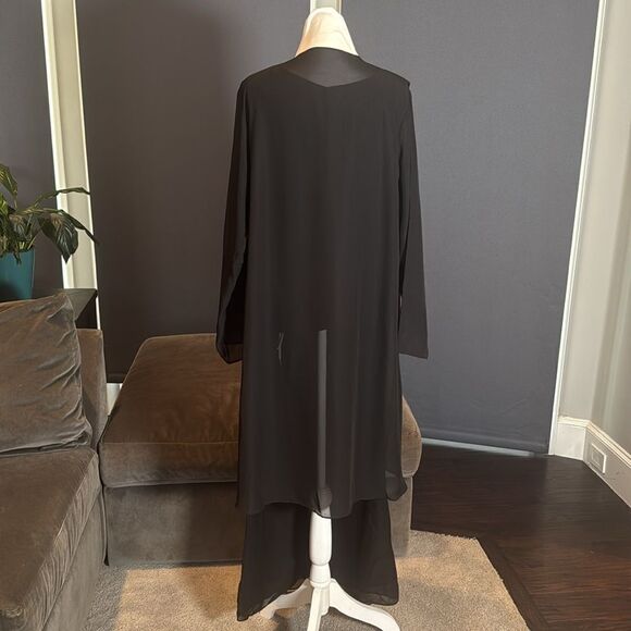 Women’s Black Chiffon 3 Piece Pants Suit Long Lapel Detail Jacket Size 10 NWOT - Picture 5 of 14